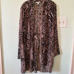 Animal Print Open Front Tunic Cardigan